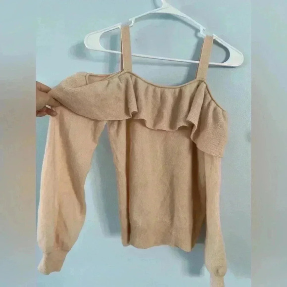 Joie 'Delbin' Shoulder Tie Cashmere Ruffle Sweater Size Small S Blush Pink - Picture 4 of 11